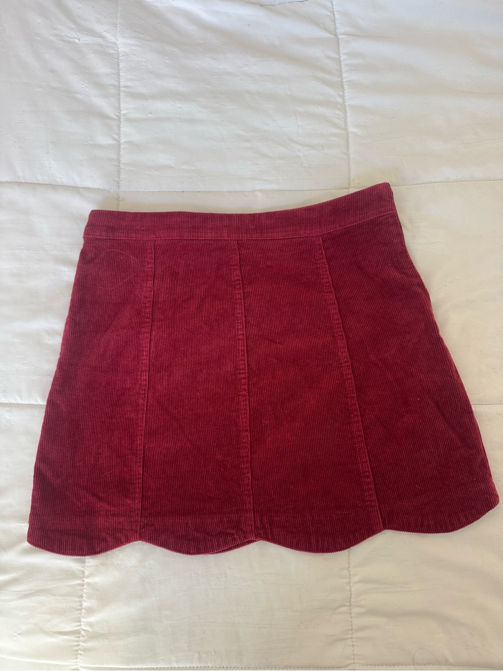 Altar'd State Burgundy Corduroy Mini Skirt with Scalloped Hem